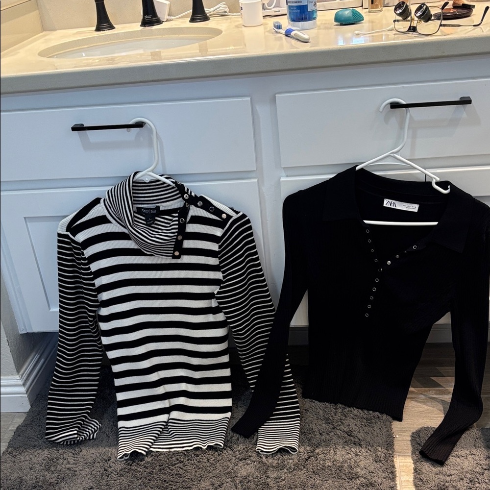 Zara Black size L, Black and White Striped Cowl Neck Sweater White House black